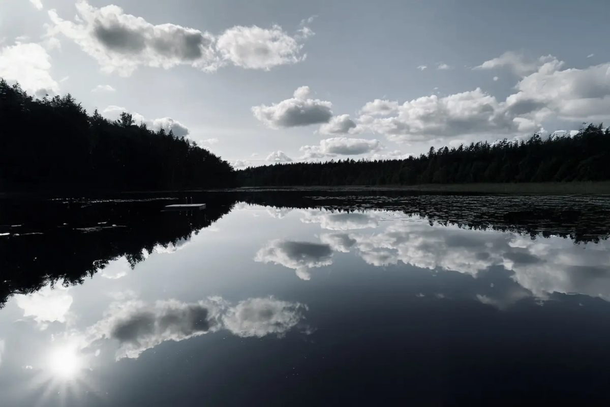 Die Kraft der Stille | Wald und Himmel spiegeln sich in einem See
