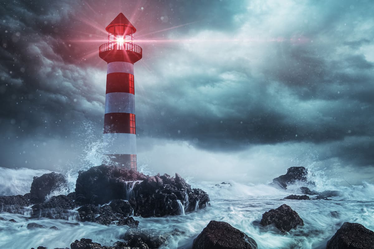 Selbstorganisierte Teams fuehren - Leuchtturm in stürmischer See
